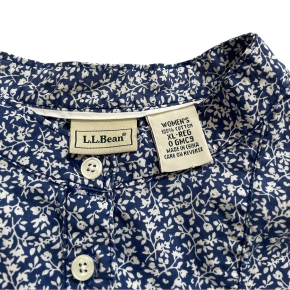 L.L.Bean Button Up Shirt Ditsy Floral 100% Cotton Long Sleeve XL Blue White - Picture 4 of 8